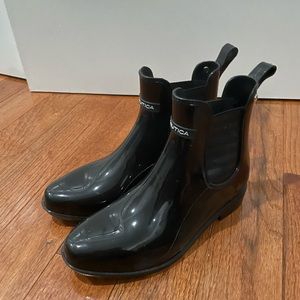 Nautical Black Ankle Rain Boots